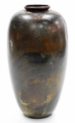 A Japanese inlaid bronze ovoid vase decorated with fishes, etched mark to base, Meiji period, 29cm high. - 2