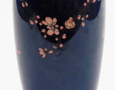 A Meiji period Japanese cloisonne baluster vase, decorated with flowers on a blue ground, 35cm high. (AF) - 8