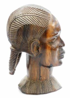 A 20thC African tribal head formed as a lady, with elaborate hair and heavily carved neckline, 24cm high. - 4