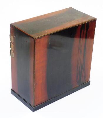 A Japanese Meiji period parquetry and lacquer table cabinet, with two doors opening to reveal six drawers, all above two short and one long drawer and on a plinth base, 29cm high, 30cm wide, 14.5cm deep. - 2