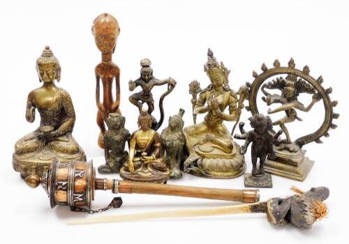 Various cast metal and other figure groups, Deities, Gods, Indian metal figure groups, various other tribal items, etc. (a quantity)