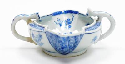 A group of Chinese porcelain, comprising a floral decorated Chinese Imari bowl decorated with flowers, a twin mouthed sauce boat with ear handles decorated in blue and white with flower sprays and diaper borders, possibly 18thC; a blue and white bowl of t - 14