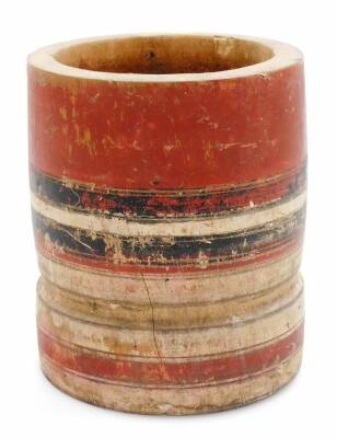 An African tribal jar, painted with a red and black banding, with plain interior, 18cm high. - 2