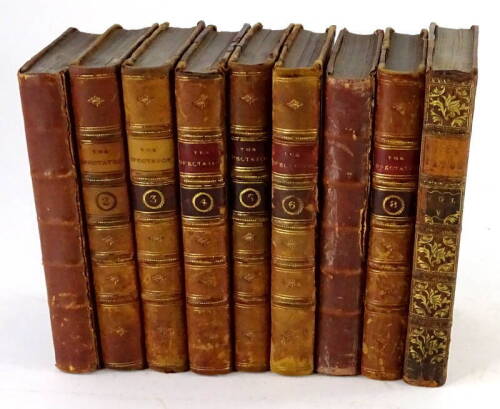 The Spectator.- 8 vol, mixed edition, contemporary calf, some boards loose, some spines replaced, A. Donaldson, Edinburgh & J. R. & S. Tonson, London 1766-[n.d.]; and an additional vol. 5. (9)