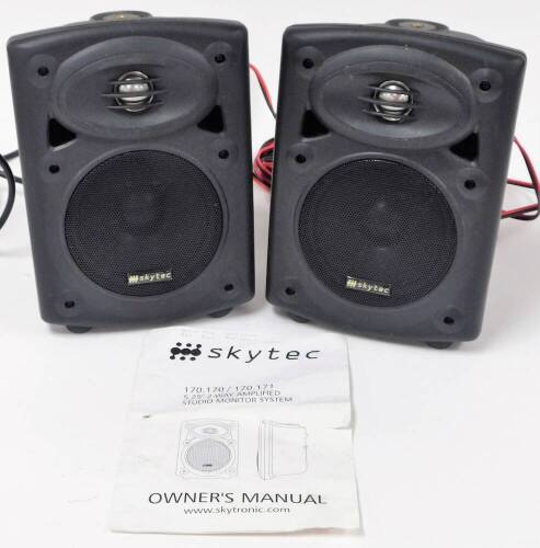 A pair of Skytec speakers, 25cm high. (2)