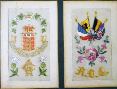 Various framed postcard silks WW1, etc. Army Ordnance Corps, etc., in two frames, 26cm x 21cm. (4) - 2