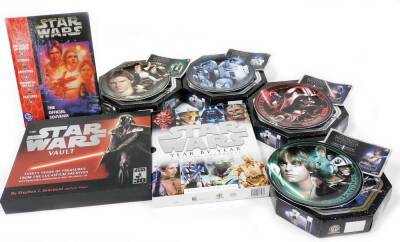 Various Star Wars limited edition collectors plates, boxed and as new, The Star Wars Vault 30 Years Of Treasures from the Lucas film archives, 34cm wide, Official Souvenir Annual 1998, Year By Year Visual Chronicle, etc. (a quantity)