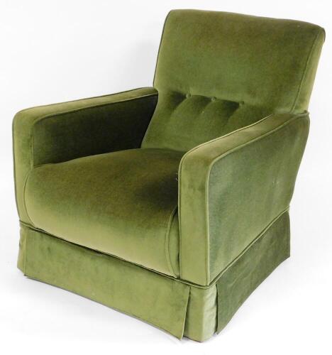 An early 20thC mahogany framed armchair, with button upholstered back, in later green material, on square tapering front legs, 80cm high.