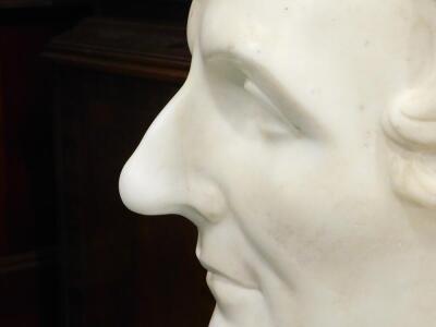 Louis Parfait Merlieux (1796-1855). Marble bust of a gentleman, dated 1829, restoration to nose, etc., 67cm high, 36cm wide. Louis Parfait Merlieux trained at Ecloe des Beaux Arts, Paris, he joined the museum de l'Histoire Naturale Paris in 1820, where he - 4