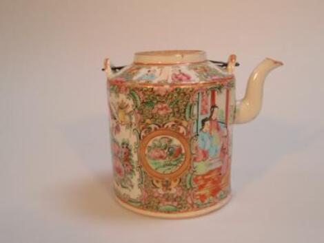 A Chine porcelain famille rose teapot of cylindrical form