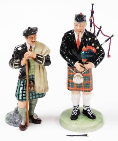 Two Royal Doulton figures, to include The Laird HN2361, 21cm high, and The Piper HN344 (AF, piece loose), 23cm high.