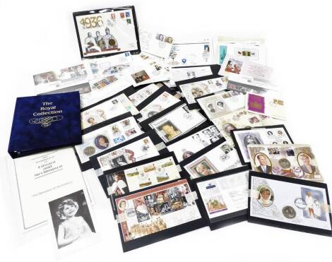 A group of Royal Family related stamps coins and First Day covers, to include the 95th Birthday Queen Mother coin, the In Memory of Diana coin, Happy and Glorious stamps 1992 and various others. (a quantity)