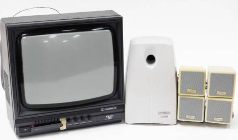 A Ferguson TX colour television, and a Cambridge sound works curative surround sound system.