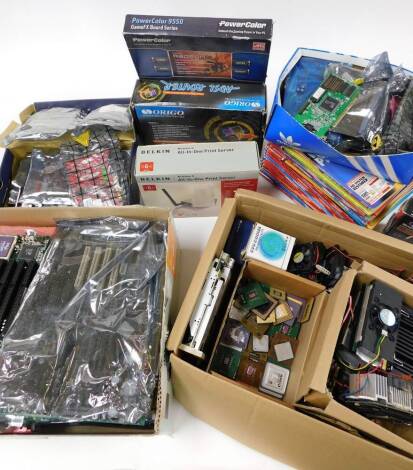 Various computer parts spares and repairs, to include motherboards, hard drives, Belkin server, ADSL router, PC answers, fans, etc. (a quantity)