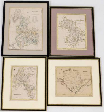 A group of modern framed coloured maps, to include Lancashire, Anglesey, Oxfordshire and Cambridgeshire. (4)