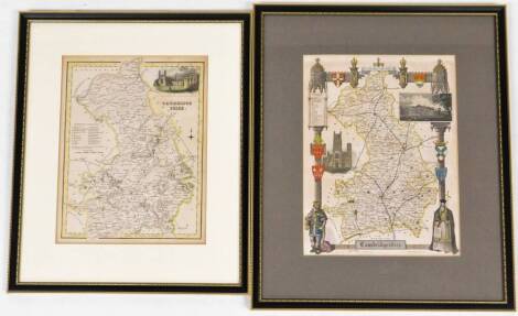 Two framed maps of Cambridgeshire, each coloured, in modern frames.