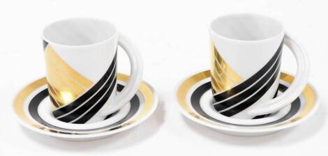 A pair of Rosenthal Studio linie espresso - sammeltasse no.5 cups and saucers, 19cm high.