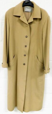 A Jaeger of London overcoat, in cream with brown interior, wool cashmere and polyester, size 14.