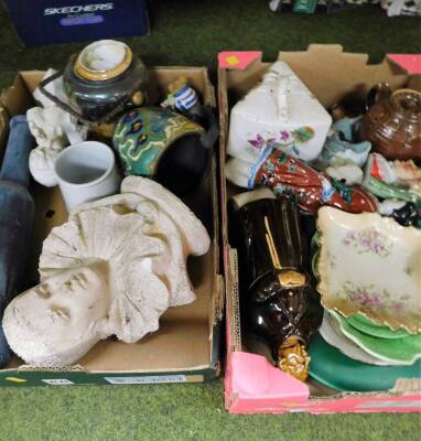 Various porcelain ornaments and effects, to include a stoneware vase, two Chinese figures, stoneware teapot, bear figure, etc. (3 boxes) - 2