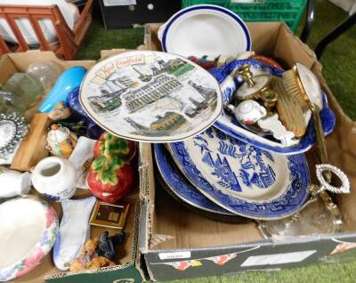 A group of ceramics, comprising planter, blue and white dinner plates and tureen, collectors plates, dressing table set, miniature teapot, ceramic mustard pot, studio pottery plate, etc. (3 boxes) - 3