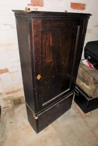 A 19thC mahogany cabinet top for an escritoire, with single door cupboard, with shelves over a fall flap revealing a fitted interior, 123cm high, 51cm wide, 22cm deep.