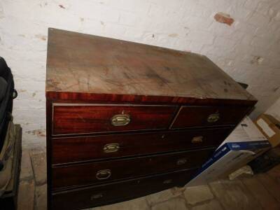 An early 19thC mahogany chest, of two short and three long graduated drawers, with brass handles, 109cm wide, 55cm deep. - 2