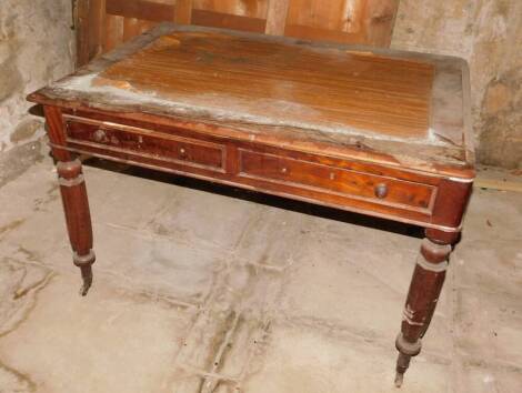 A Victorian mahogany writing table, with frieze drawers and octagonal tapering legs, 120cm x 86cm.