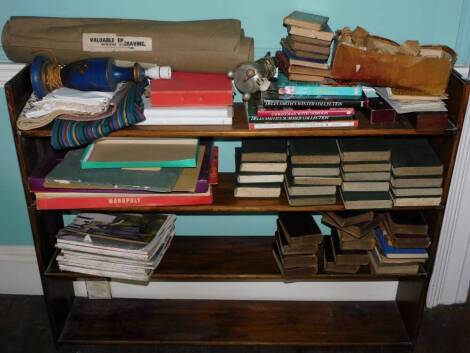 A stained beech and pine open bookcase, 94cm high, 124cm wide, 23cm deep. (not contents)