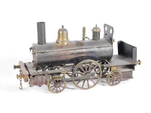 A Victorian live steam scratch built brass railway locomotive, 36cm long.