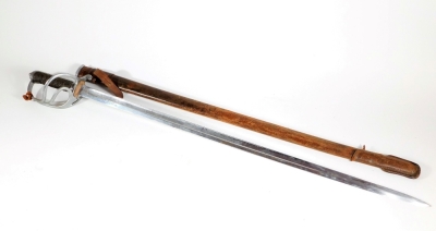 An Edwardian officer's dress sword by Wilkinson of Pall Mall, with engraved fullered blade and chequered grip, blade 89cm, and with leather bound scabbard. - 3