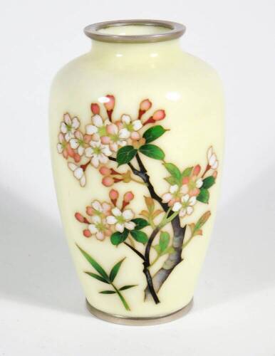 A Taisho period Japanese cloisonne silver wire baluster vase, with blossom decoration, 12cm high.