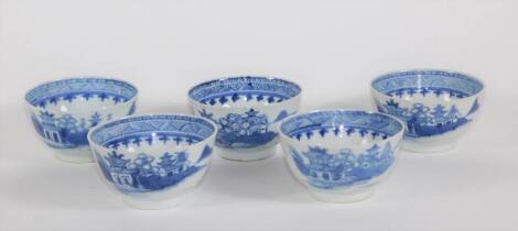 Five 19thC Chinese blue and white tea bowls.