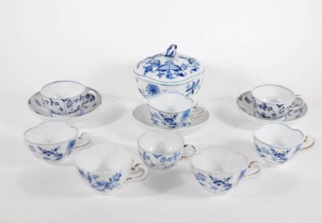 A group of Meissen and other blue and white porcelain tea ware. (a quantity)