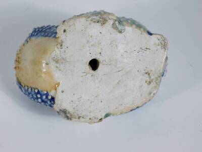 A 19thC Oriental celadon and blue glazed figure of a toad, 13cm long. - 4