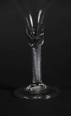 An 18thC wine glass, with bell shaped bowl and air twist stem on a folded foot, 18.8cm high. - 2