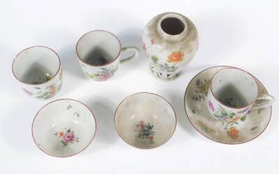 A group of London decorated Chinese porcelain, c.1740/60, including tea caddy, three coffee cups, two tea bowls and saucers decorated with flowers and sprays. (a quantity) - 2