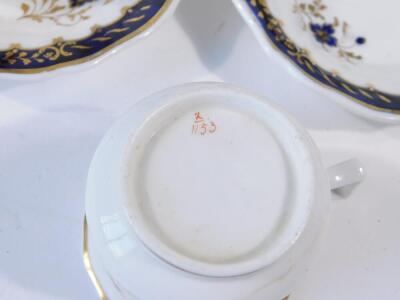 A part Staffordshire tea and coffee service, c1830, including coffee cups, tea cups and saucers, milk jug, decorated in blue and gilt. - 3