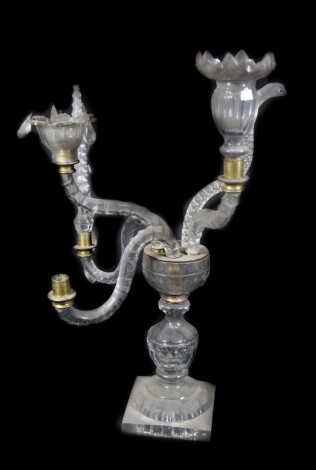 A cut glass candelabrum.