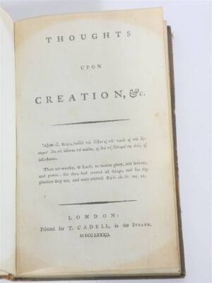 Roberts (Richard Rev.) THOUGHTS UPON CREATION... 3 engraved plates, 1 folding, contemporary speckled calf, 8vo, T. Cadell, 1782. - 2