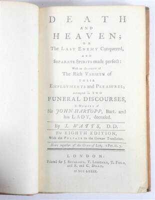 Sherlock (William) [A PRACTICAL DISCOURSE CONCERNING DEATH] tenth edition, imprimatur leaf, title torn with loss, contemporary vellum, loose revealing 17th century ms. on verso, for W. Rogers, 1689; and another copy, eighteenth edition, contemporary calf, - 5