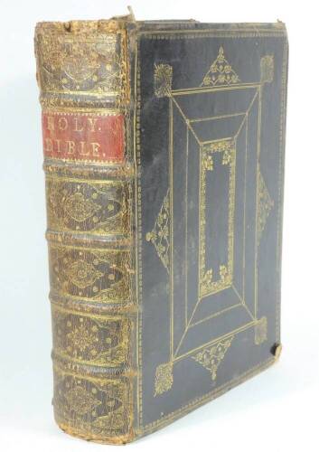 Fine English Binding.- Bible (English).- THE BOOK OF COMMON PRAYER... bound with THE HOLY BIBLE CONTAINING THE OLD TESTAMENTS AND NEW, imprimatur leaf for second mentioned, fine panelled morocco tooled in gilt, spine gilt but a little worn, morocco spine