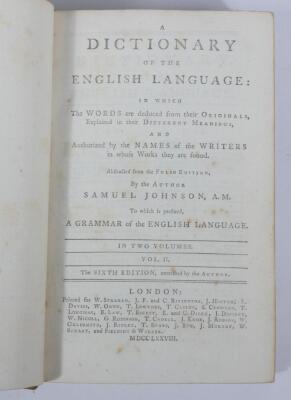 Johnson (Samuel) A DICTIONARY OF THE ENGLISH LANGUAGE 2 vol., sixth edition, contemporary calf, W. Strahan, 1778. - 5