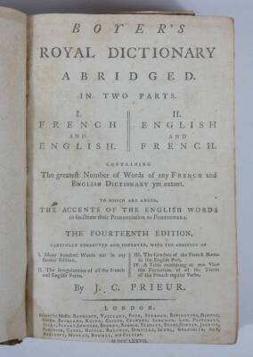 Society of Jesus.- GRADUS AD PARNASSUM SIVE NOVUS SYNONYMORUM..., H.S. Woodfall, 1780 § Prieur (J.C.) BOYER'S ROYAL DICTIONARY ABRIDGED, Bathurst, 1777, contemporary calf 8vo. (2) - 2