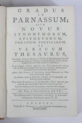 Society of Jesus.- GRADUS AD PARNASSUM SIVE NOVUS SYNONYMORUM..., H.S. Woodfall, 1780 § Prieur (J.C.) BOYER'S ROYAL DICTIONARY ABRIDGED, Bathurst, 1777, contemporary calf 8vo. (2) - 4