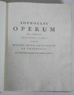 Brunck (R. F.) SOPHOCLIS QUAE EXSTANT OMNIA CUM VETERUM GRAMMATICIRUM...,half-titles, large paper copy, diced morocco, tooled in gilt, worn at extremities, large 4to, Argentorati, J. G. Treuttel, 1786. - 2