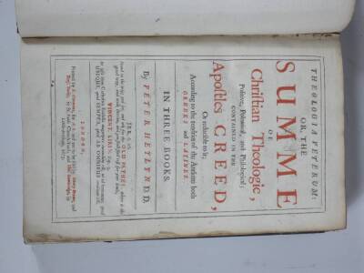 Heylyn (Peter) THEOLOGIA VETERUM: OR THE SUMME OF CHRISTIAN THEOLOGIE... titles in red and black, woodcut vignettes and historiated initials, contemporary panelled calf, rubbed, worn on top board and spine, folio, S. Simmons, 1673. - 2