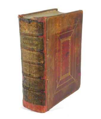 Binding.- Bible in English.- THE HOLY BIBLE CONTAINING THE OLD AND NEW TESTAMENTS, red morocco ornately tooled in gilt, heavily worn with spine laid down, Oxford, T. & R. Baskett,1743.