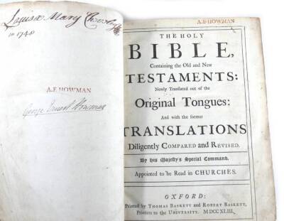 Binding.- Bible in English.- THE HOLY BIBLE CONTAINING THE OLD AND NEW TESTAMENTS, red morocco ornately tooled in gilt, heavily worn with spine laid down, Oxford, T. & R. Baskett,1743. - 2