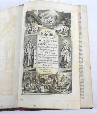 Bible in English.- Royal Association.- Binding.- THE HOLY BIBLE CONTAINING THE OLD AND NEW TESTAMENTS fine red Morocco binding ornately tooled in gilt, crudely rebacked, 8vo, C. Ayre & W. Strahan, 1772. ***Inscription on f.f.e., stating this volume was a - 3