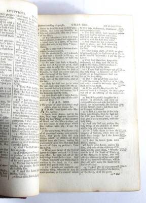 Bible in English.- Royal Association.- Binding.- THE HOLY BIBLE CONTAINING THE OLD AND NEW TESTAMENTS fine red Morocco binding ornately tooled in gilt, crudely rebacked, 8vo, C. Ayre & W. Strahan, 1772. ***Inscription on f.f.e., stating this volume was a - 4